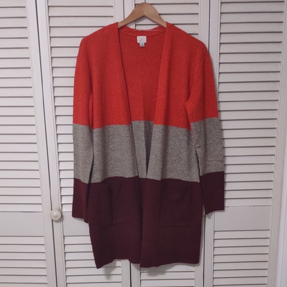 A New Day Longline Color Block Fall Open Cardigan Autumn S M
